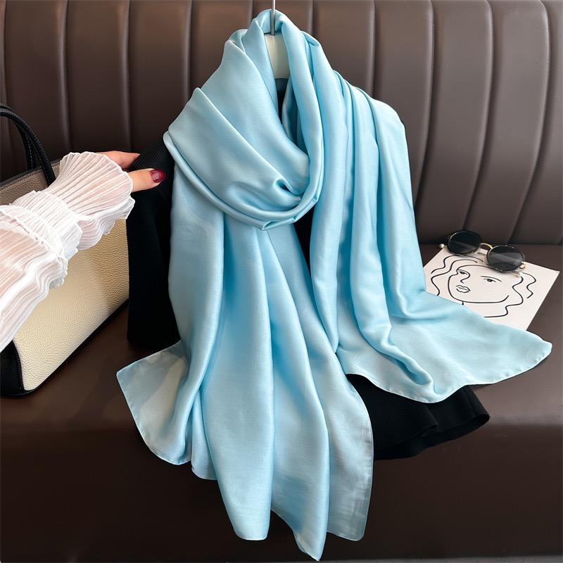 Plain Solid Basic Design 100% Silk Feeling Scarf for Women 180x90cm Shawl Wrap Luxury Female Hijab Headband Foulard Beach Stoles