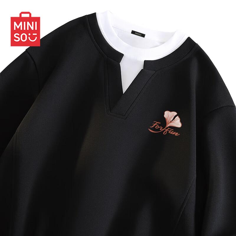 

MINISO Men s Autumn Loose Round Neck Faux Two-Piece Hoodie 2XL