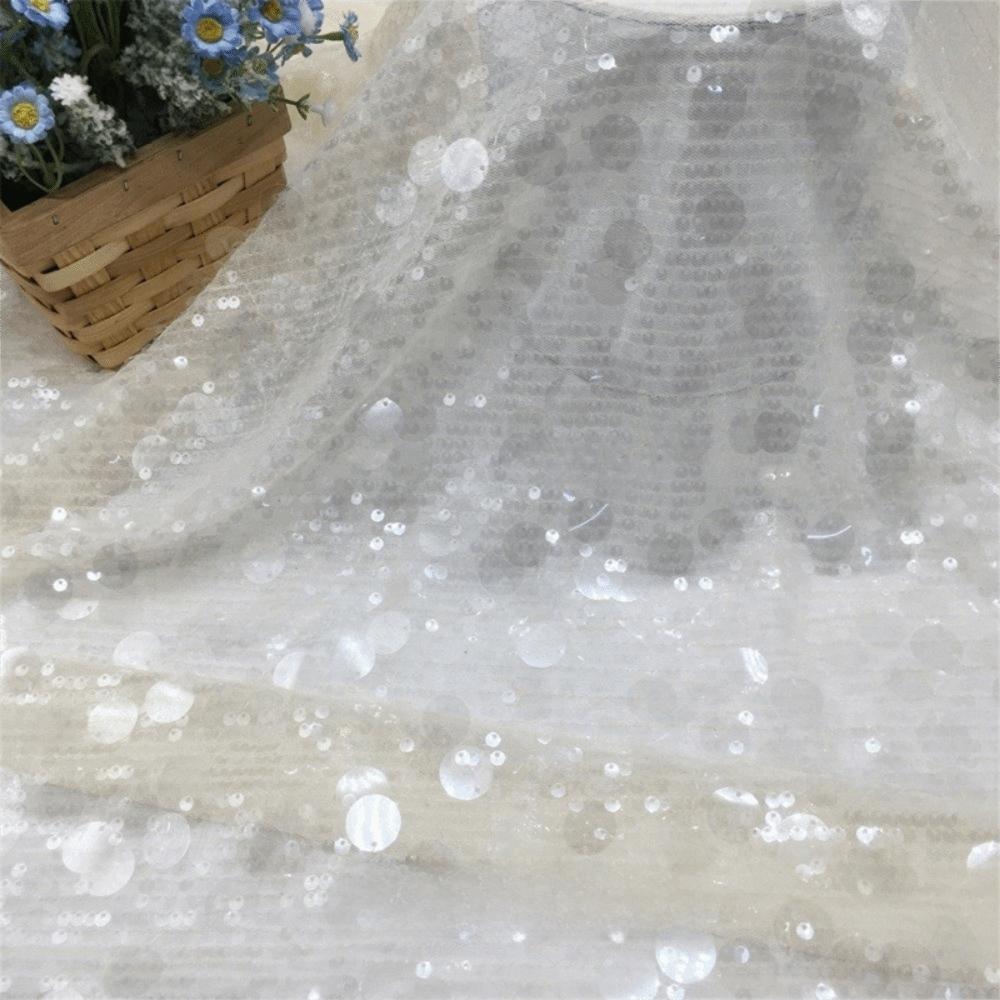 1 Yard/Width 130cm Circular Sequin Fabric Large Embroidered Stage Costume Fabric Mesh Bottom Wedding Dress Fabric