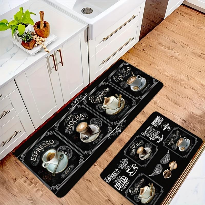 2Pcs Coffee Cup Print Kitchen Rug Anti-Fatigue Kitchen Rug Waterproof Non-Slip Rugs Set Runner Rug Bedside Rug Absorbent Carpet For Kitchen