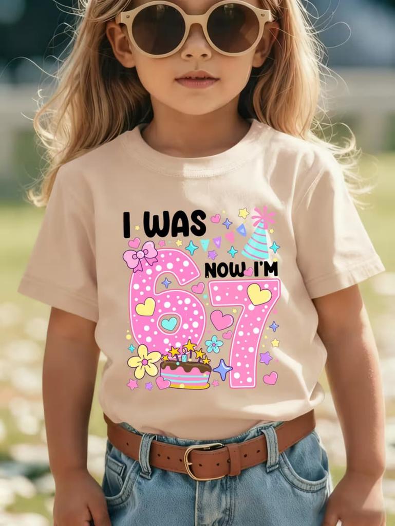 67 Meme T-Shirt for Girls 6-7 Years Old Birthday Party Gifts Summer Short Sleeve Tees Crew Neck Graphic Y2k Children's Clothing