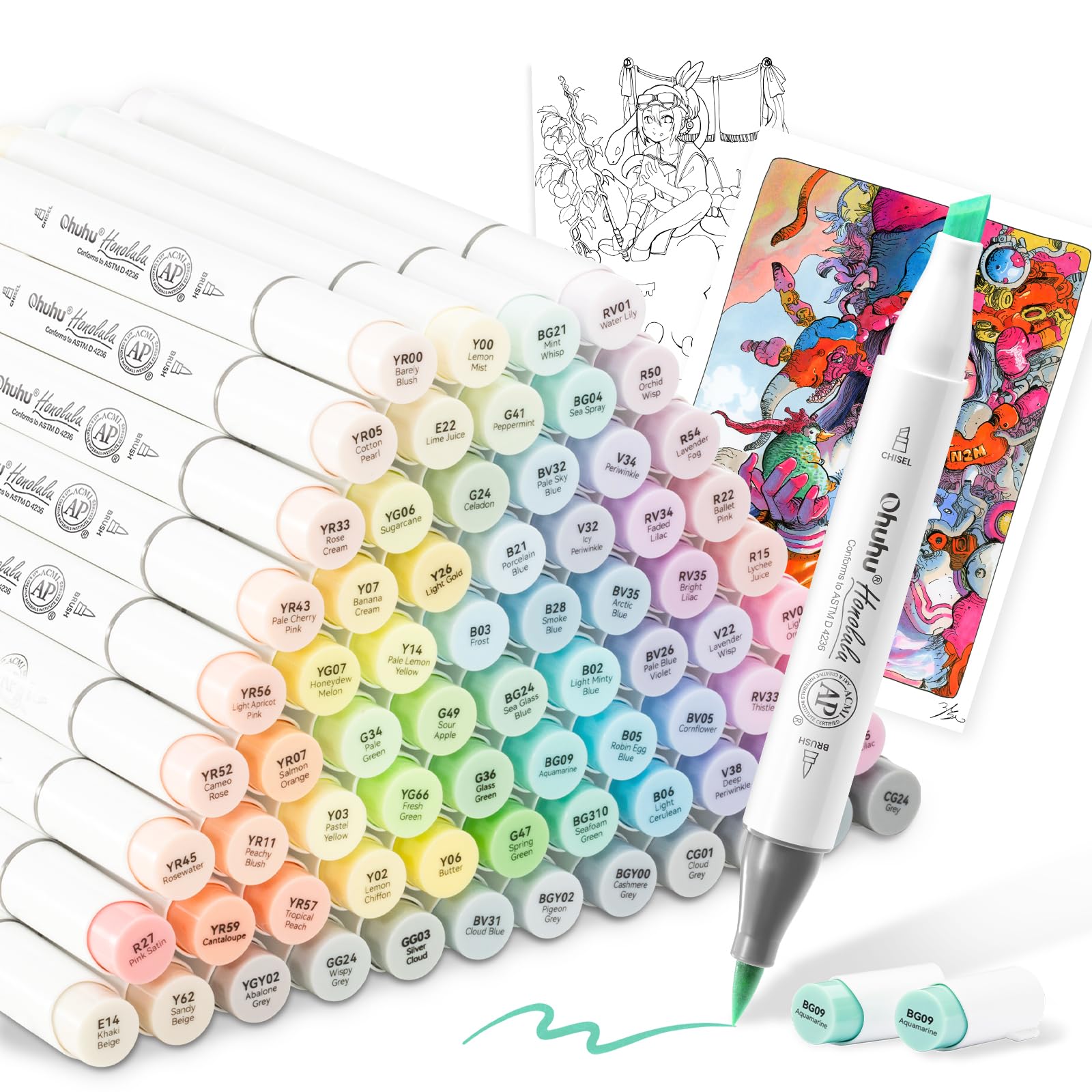 

Ohuhu Brush Marker 96 Light Professional Includes 1 Blender Honolulu Series Pens, Shades, Pastel/Bold Point, Pen,