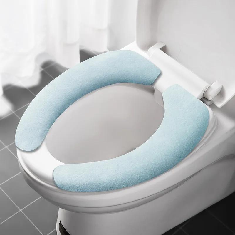 2Pc/set Universal Toilet Seat Cover Soft WC Paste Toilet Sticky Seat Pad Washable Bathroom Warmer Seat Lid Cover Pad Cushion