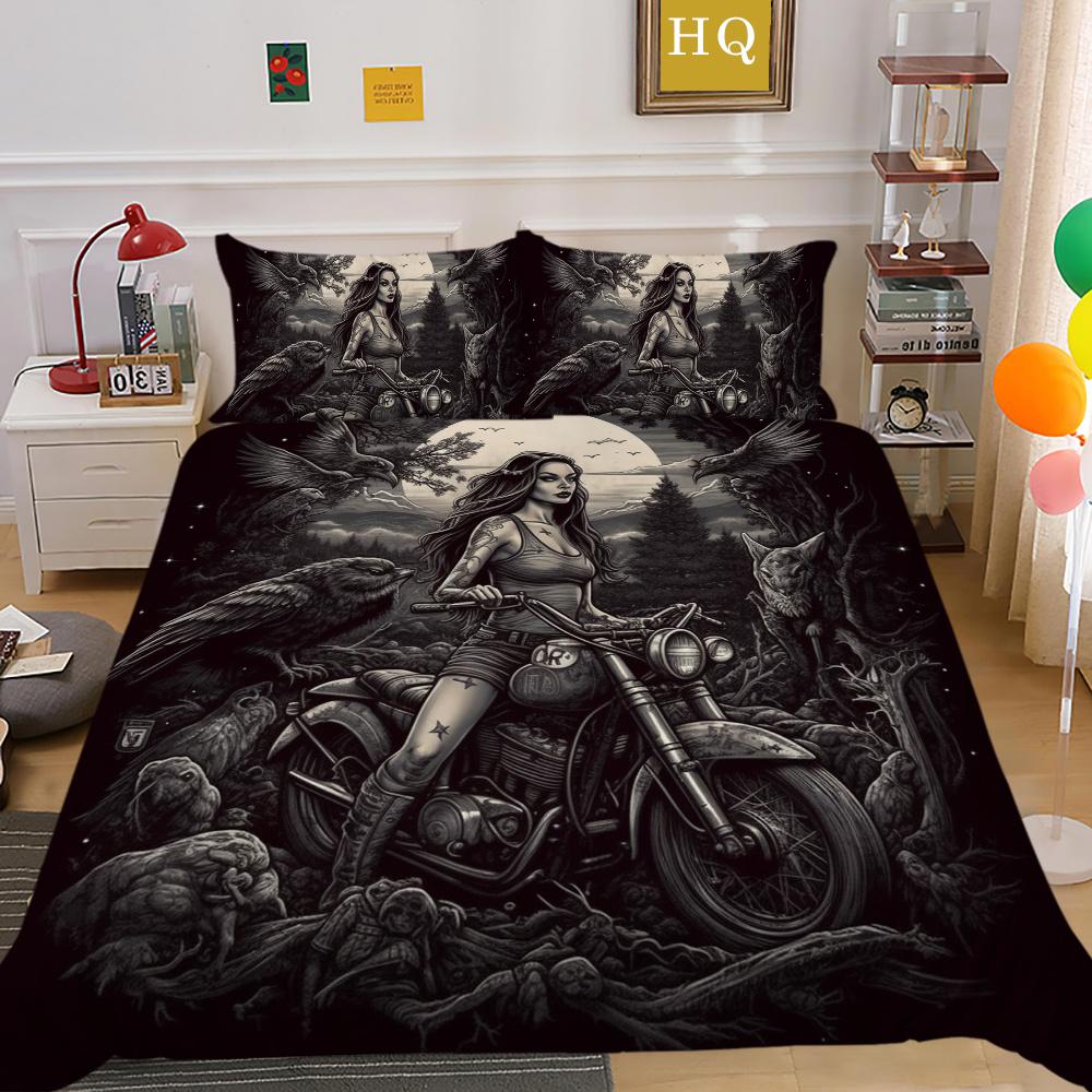 3D Beauty Skull Tisk Přehozy na postel King Size Polyester Povlak Set Design Špičkový bytový textil