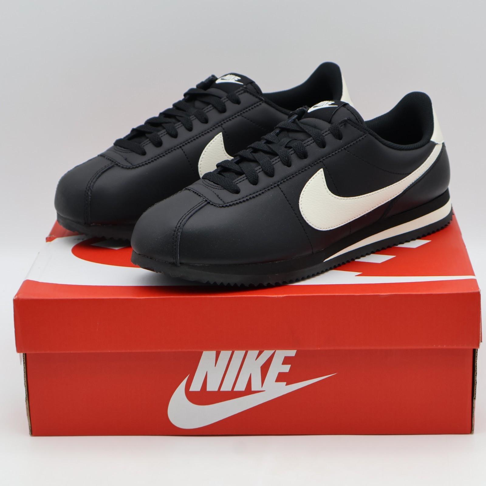 DN1791-006 Nike Cortez Кожаные Черные Бледно-Слоновая Кость (Женский) 10W