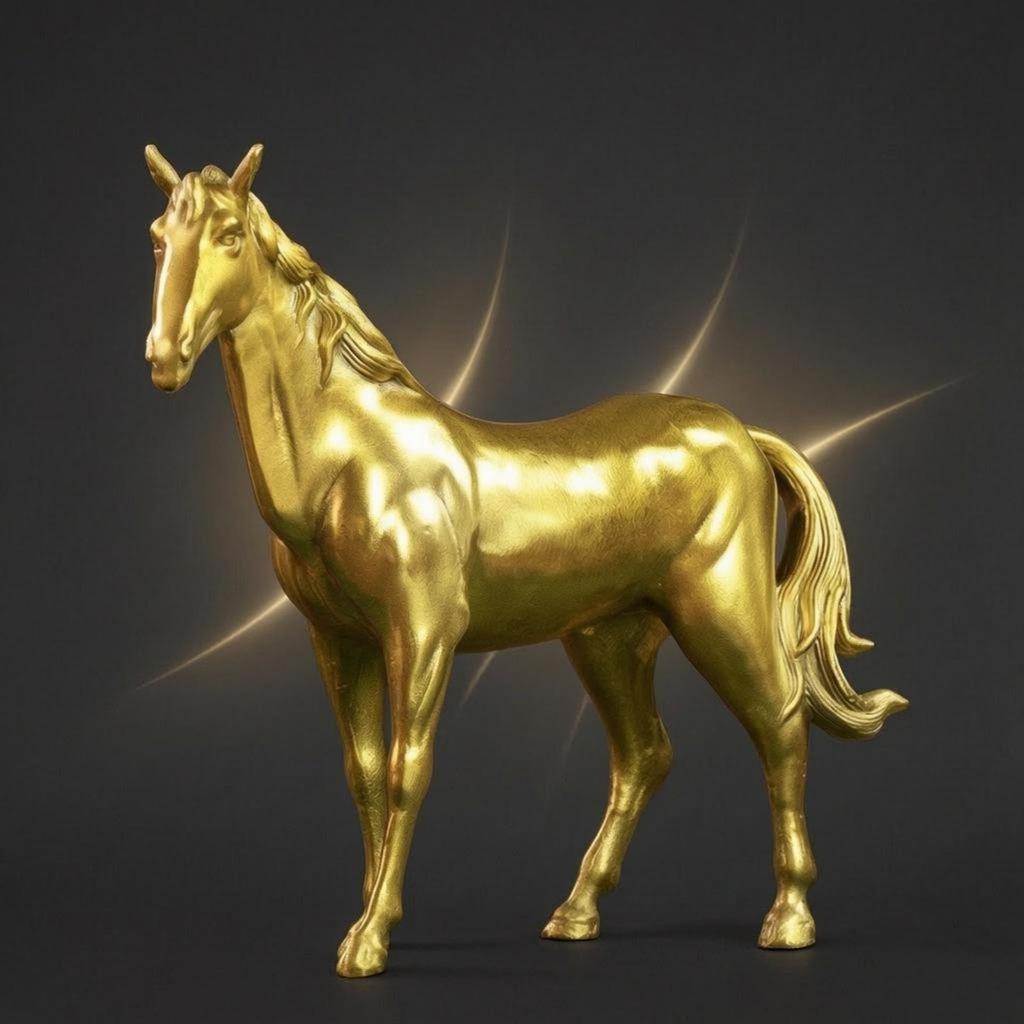Gold-Toned Brass Horse Figurine Decorative Standing Sculpture Craft Piece