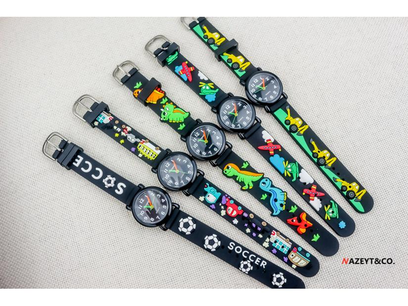 Dziecięcy Kreskówkowy Zegarek Kwarcowy 3D - Motywy: Piłka nożna, Samolot, Koparka, Dinozaur