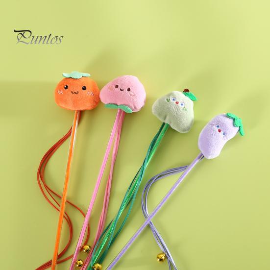 Cat Tease Stick Toy Interactive Bite-Resistant Plush Cartoon Fruits Cats Stick Attracts Attention Kitten Teaser Wand Toy for Playing