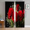 2 Pieces - Black Base Red Rose Polyester Curtains, Bathroom, Bedroom, Living Room, and Family Room Decorative Curtains