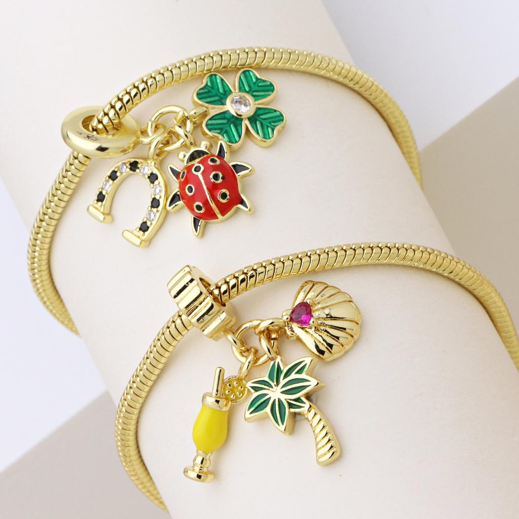 Marienkäfer Kokospalmenblume Libelle Panjiadora Armband Anhänger Kupferplattierte Farbe Öltropfen Schmuck