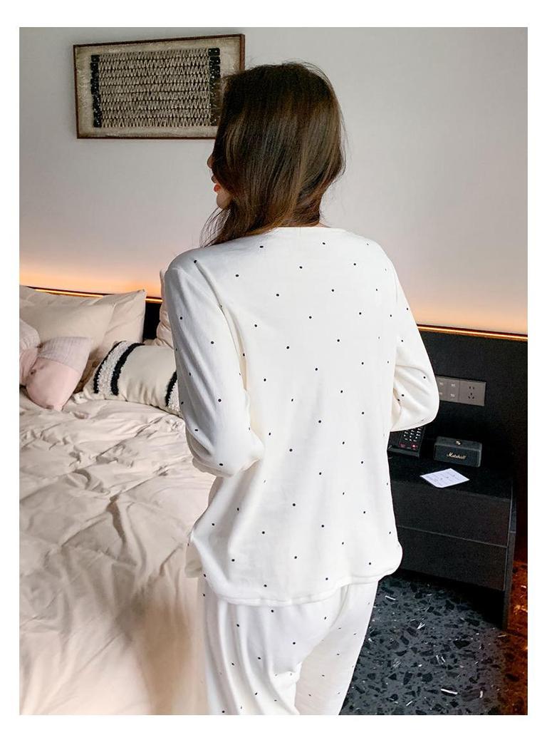 Sea Island Cotton Women's Pajama Set with Chest Pad - Cherry Bow Design for Spring & Autumn Wear Inside or Outside - 2025 Collection