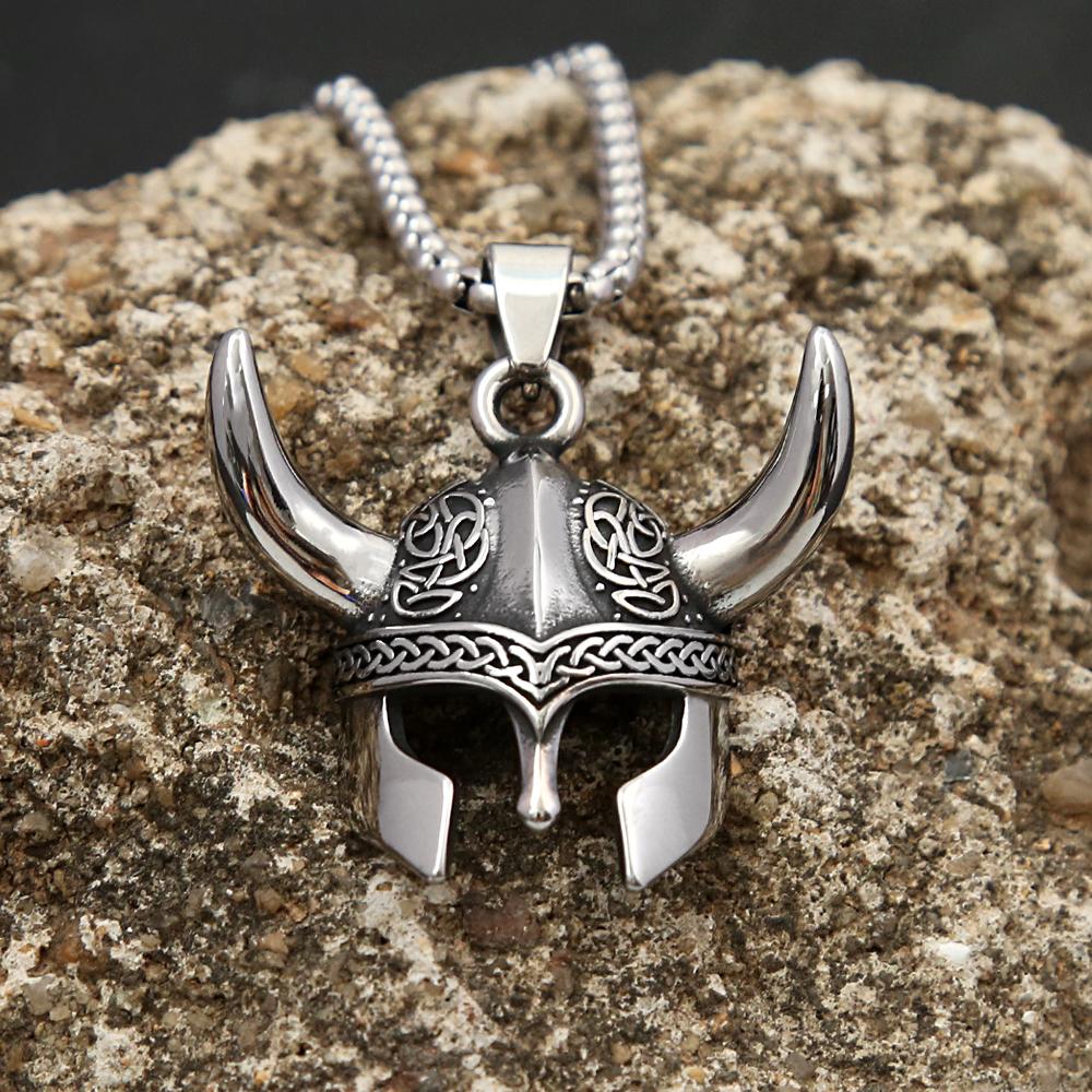 Vintage Helmet Mask Pendant for Men 316L Stainless Steel Nordic Celtic Knot Necklace Biker Amulet Jewelry Dropshipping