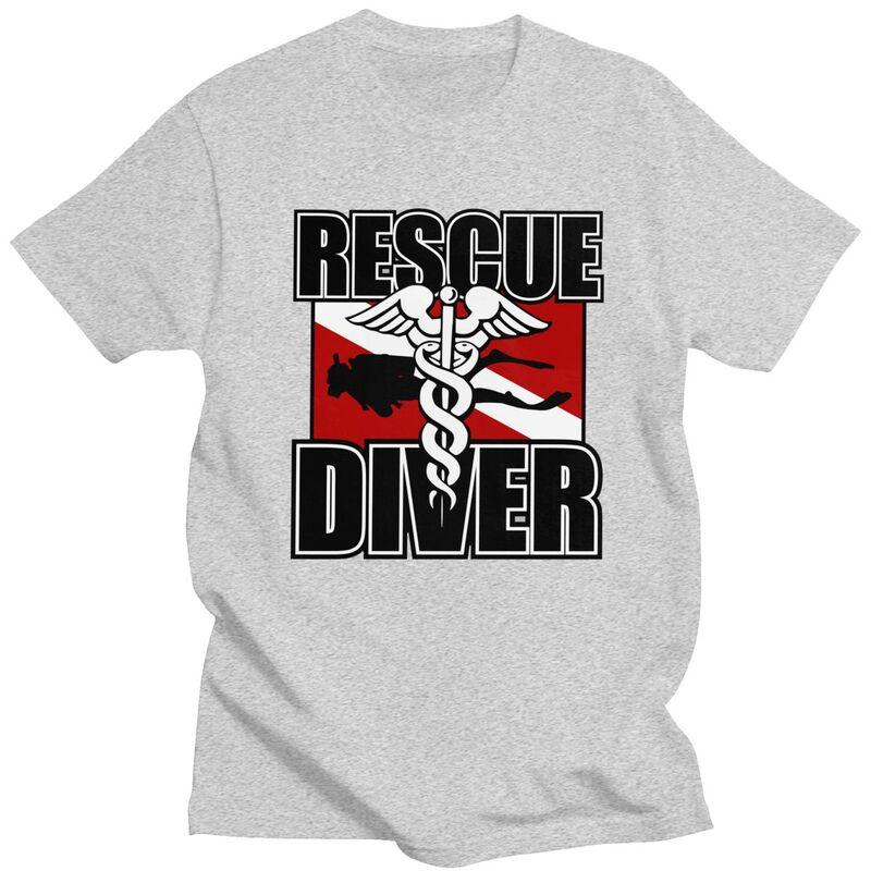 Custom Rescue Diver T Shirts for Men 100 Cotton Tee Tops Scuba Diving Tshirt ShortSleeve Tshirt Clothing