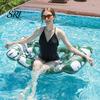 Travel-friendly Pool Float Inflatable Mat with Hole Headrest Adults Size Foldable Water Toy Floating Lounger Raft Summer Swimming Party Beach