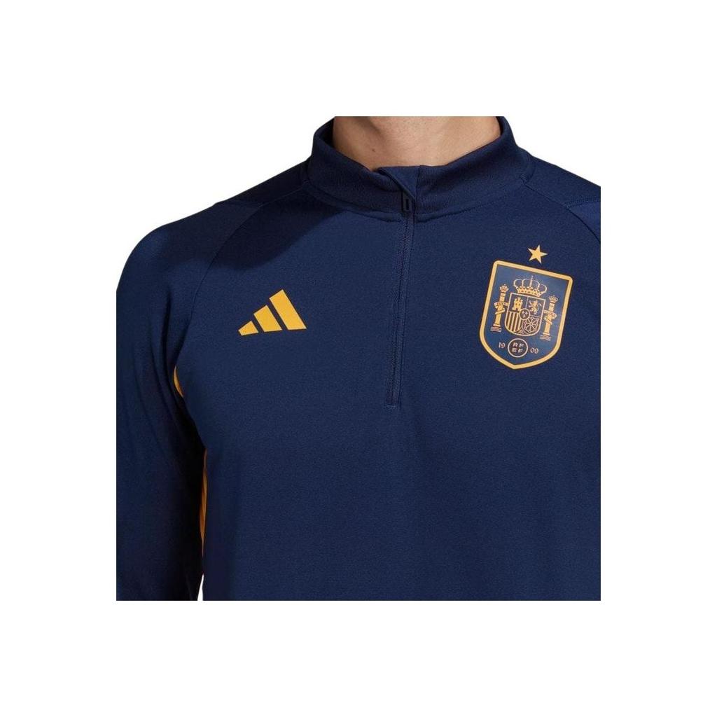 Adidas Logo Half-Zip Spliced Stand Collar Long Sleeve Football Jersey Men Tops Navy-Blue HE8829