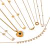 Zirconia Inlaid Heart Pendant Collarbone Necklace Titanium Steel Gold Tone Elegant Women's Chain