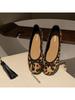 Sheepskin Version~ Grape Mother Same Leather Classic Round Head Bow Leopard Print Single Shoes Women's Shallow Mouth Ballet Flats