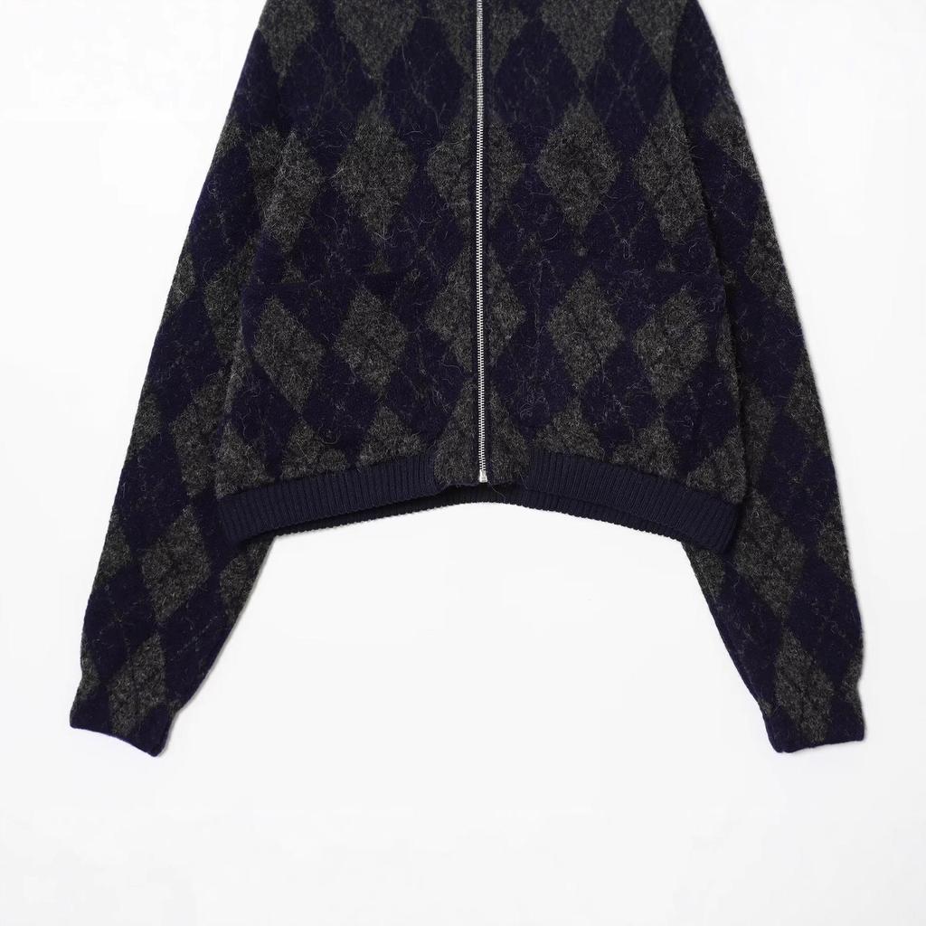 European and American Women's Diamond Pattern Knit Pilot Jacket Coat