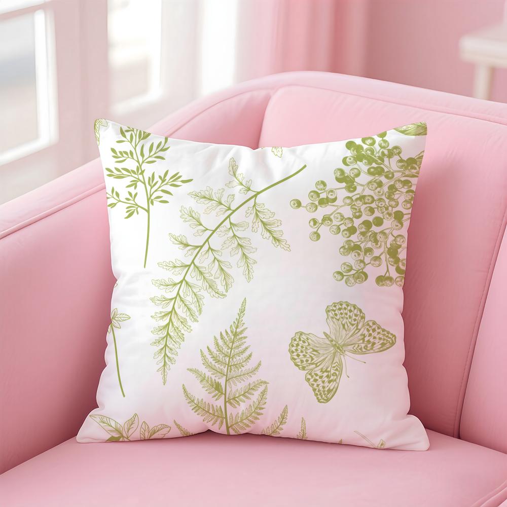 Simple Classic Retro Style Leaf and Plant Cushion Cover Pillowcase Short Plush Invisible Zipper Room Sofa Cushion Cover