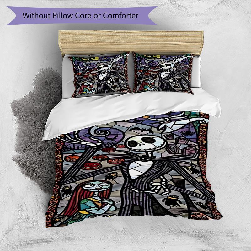 3pcs Duvet Cover Set (1*Duvet Cover + 2*Pillowcase, Without Core), The Nightmare Before Christmas Print Bedding Set, Bedroom Decor, All‑Season, Birthd
