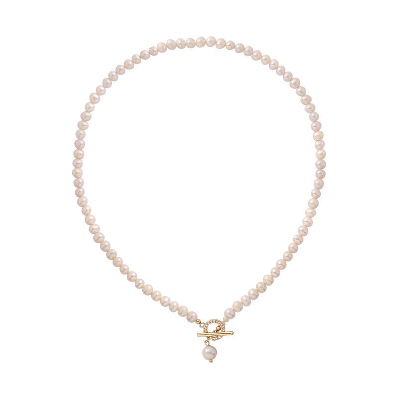 Collana O-ring Impreziosita con Diamanti e Perle Finte - Stile Cool Catena a Collare di Perle ad Alto Contrasto