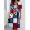 Elegant Floral Vintage Women's Dress Summer Short Sleeve V-Neck Fashionable Dress Casual Vintage Print Women's Summer Dress