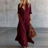 Europäisches und amerikanisches langes Hemdkragen-Knopf-Mode-Spleißtaschen-Kleid