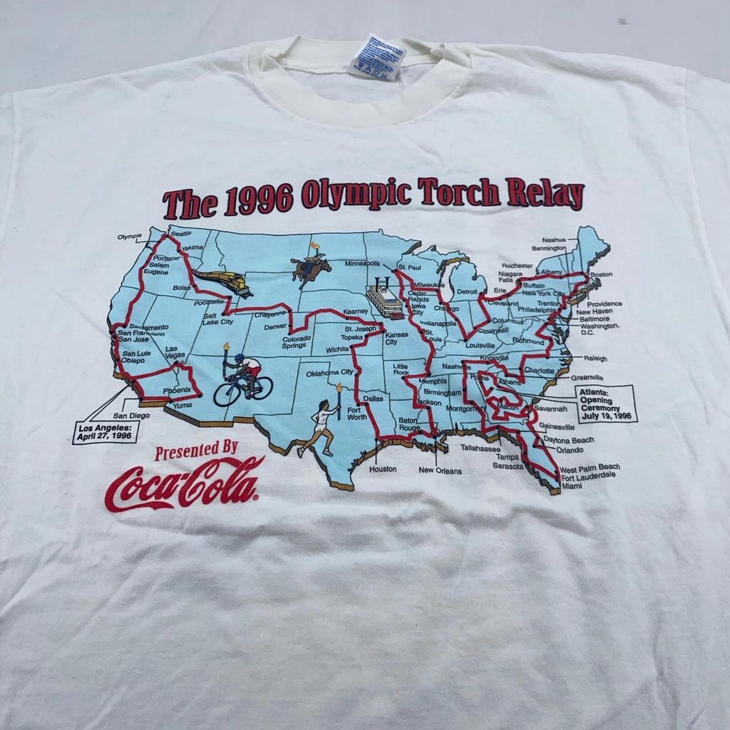 Vintage anni '90 LA STAFFETTA DELLA TORCIA OLIMPICA DEL 1996 HO VISTO LA FIAMMA T-Shirt L/XL atlanta