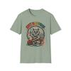 Unisex Softstyle T-Shirt Smug Gray Cat Tangled In Rainbow Yarn Knitting Tee