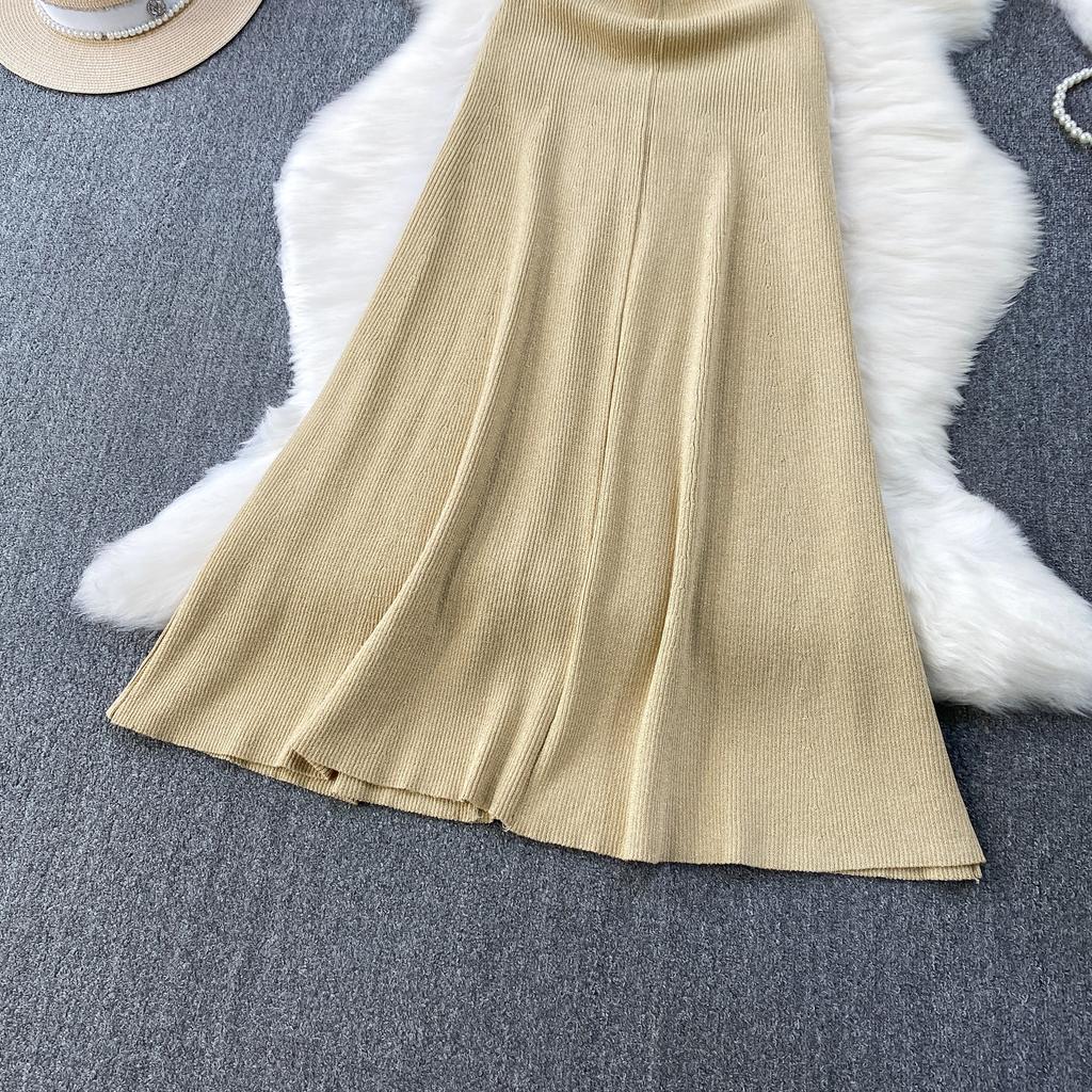 Summer Designer Solid Hollow Out Long Knitting Dress Women Elegant Half Turtleneck Sleeveless Slim Knitwear Sweater Dresses Female