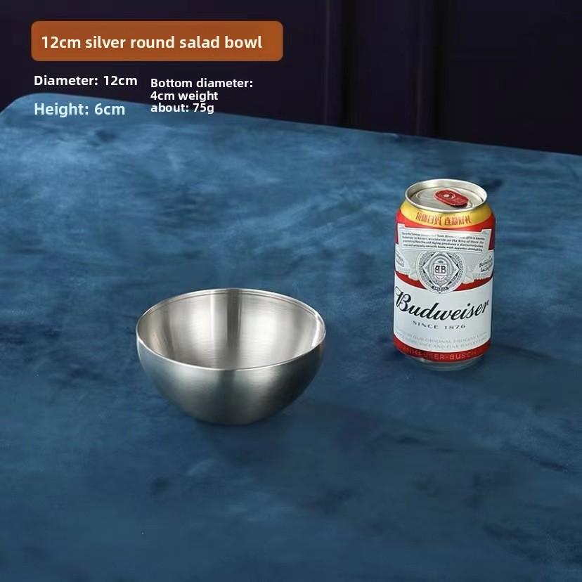 

Korean Food-grade Stainless Steel Instant Noodle Bowl, Cold Noodle Salad Bowl, Single-layer Simple Fruit Salad with High Value 15Cm single-layer bowl серебряный