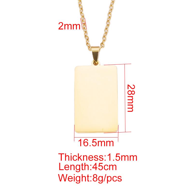 European & American Style Geometric Necklace - Mirror Finish Stainless Steel Rectangle with Laser Logo Option
