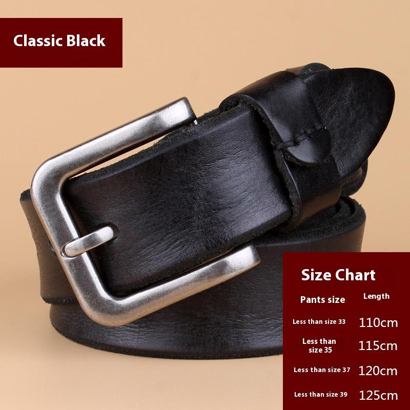 

Мужской кожаный ремень в корейском стиле, повседневный, из кожи первого слоя, с пряжкой-штифтом, молодежный мужской ремень 105-125 чёрный