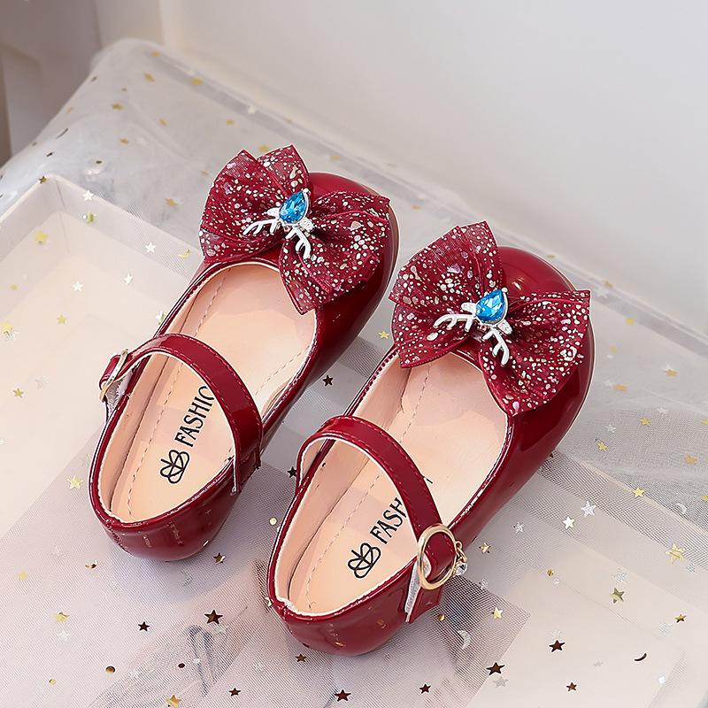 Girls' Lace Bow Patent Leather Non-slip Dress Shoes