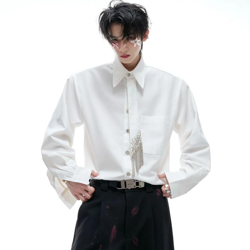 Spring  Autumn Loose Solid Color High-end Casual Shirt Long Sleeve Men's Trendy Shirt Clothing