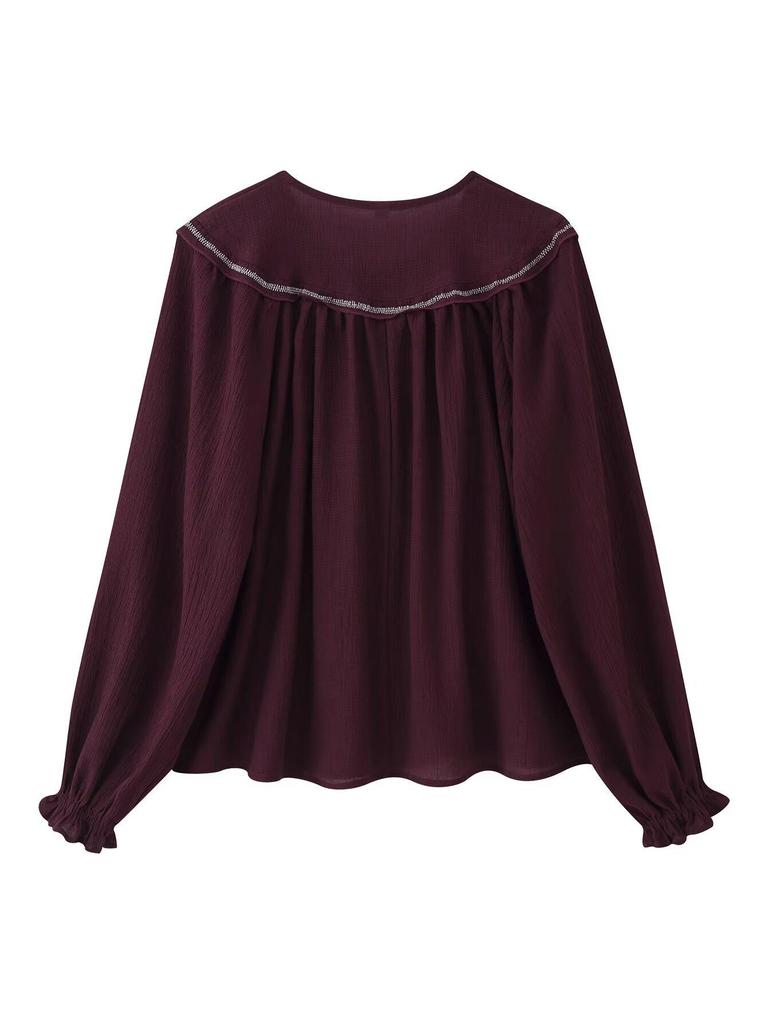 Autumn 2025 Women's V-Neck Tassel Lace-Up Bohemian Embroidered Shirt