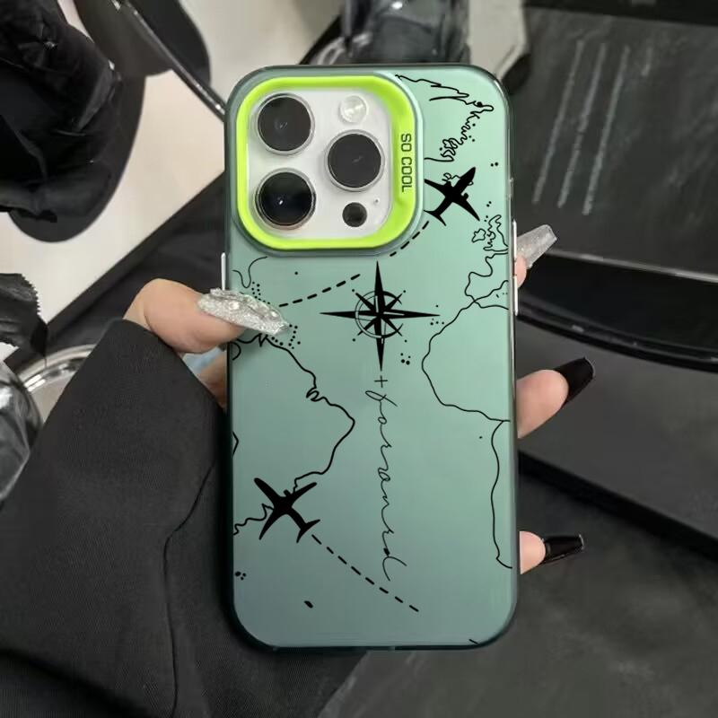Travel-Inspired Airplane Route Design Electroplate Silver Phone Case For iPhone 16 15 14 13 12 11 Pro Max 7 8 Plus XS XR X Cover