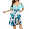 Women's High Waist Belly Concealing V-Neck Strapless Printed Plus Size Dress