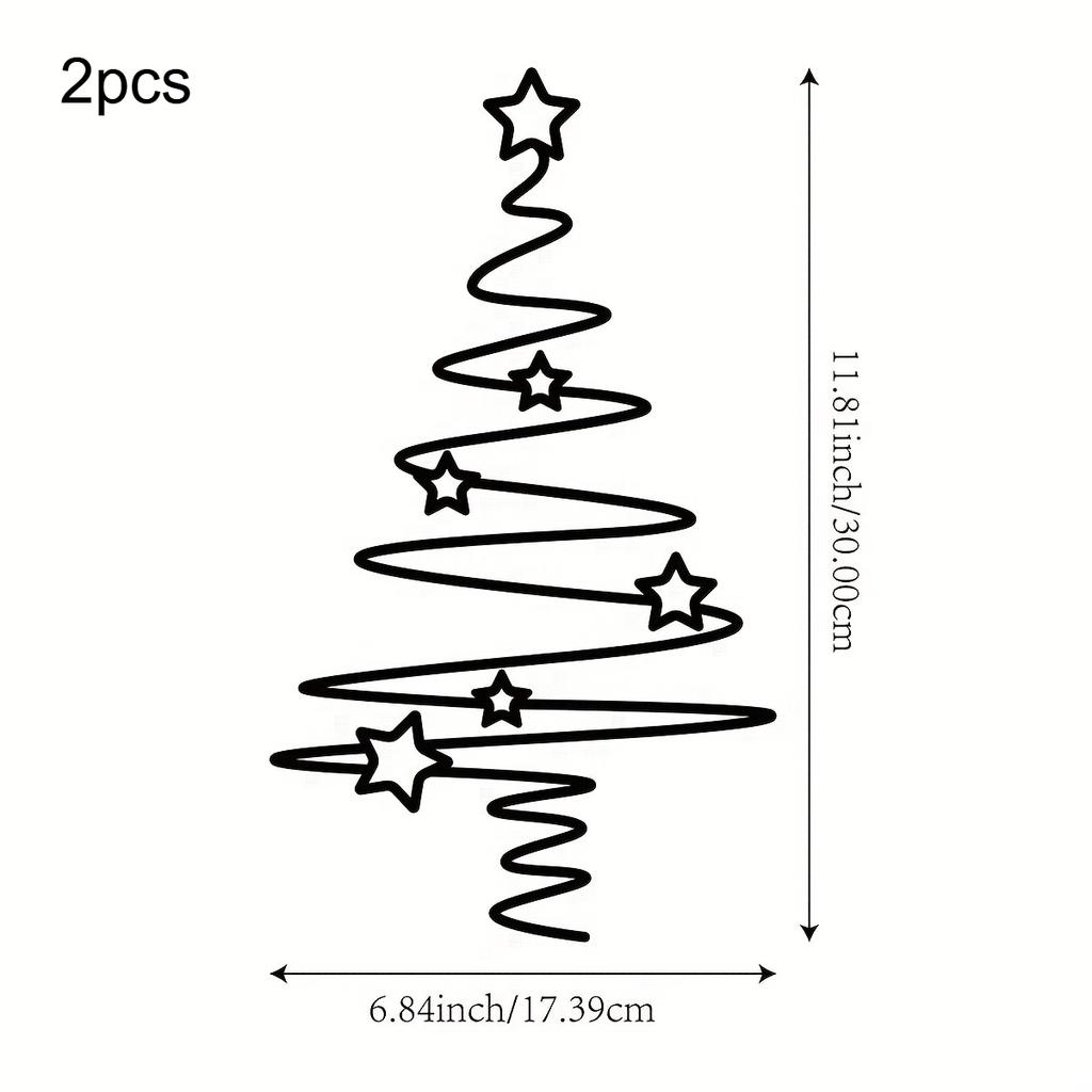 1/2pcs Elegant Black Metal Christmas Tree Wall Art with Star Ornaments - Non-Electric Holiday Decor for Indoor & Outdoor