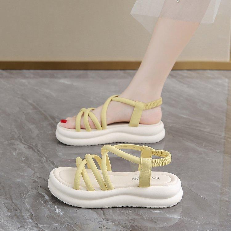 Thick-soled Roman Sandals Women's 2025 Summer New Outer Wear Soft Sole with Skirt Fairy Wind Cross Strap Beach Shoes