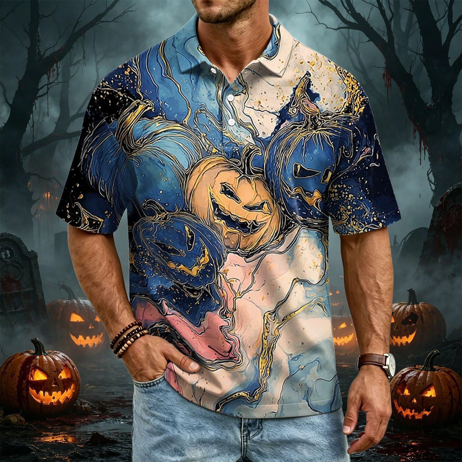 Men s Quick-Dry Mesh Golf Shirt - Halloween Print Short Sleeve Top S