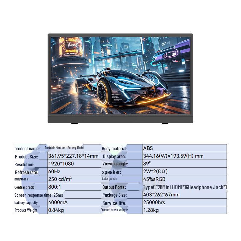 15,6" Drahtloser Tragbarer 1080p Monitor für PC, Telefon, PS5/Switch-Spiele