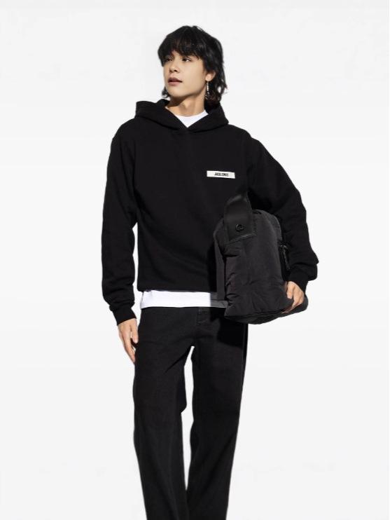 Men's Autumn Logo Embroidered Hooded Sweatshirt - Casual Loose Fit Pullover