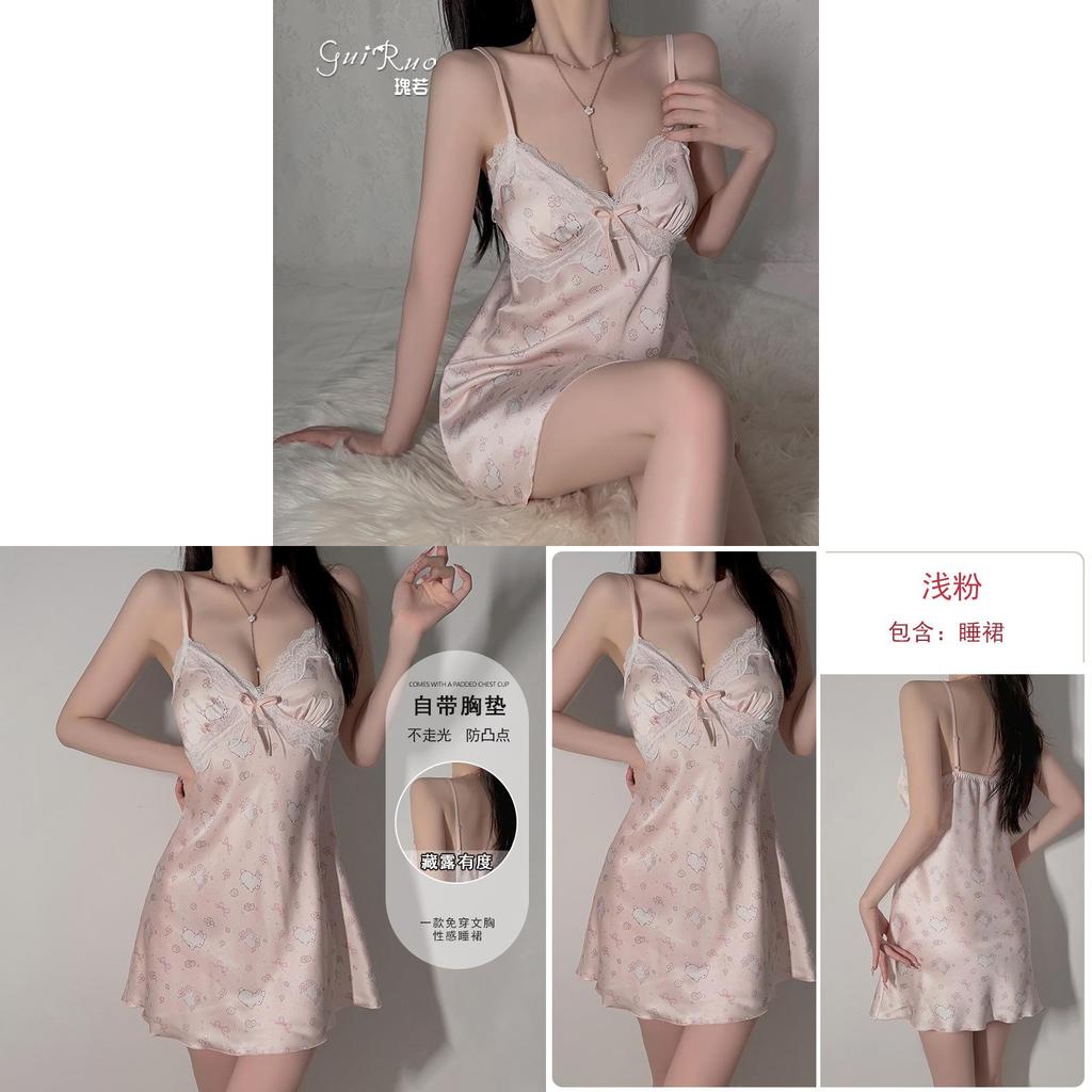 Sweet Cotton Sleepwear With V Neck And Deep V Plus Padding For Home Comfort