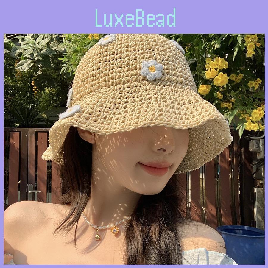 Stylish Blue Floral Straw Fisherman Hat For Women With Wide Brim Breathable Design Ideal For Sun Protection