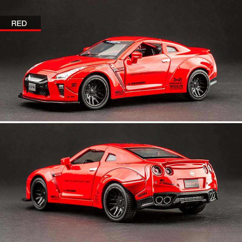 Model auta Nissan GTR v měřítku 1/32, stahovací autíčko se zvukem a světlem pro děti Batole Kluci Dívčí Dárková kolekce