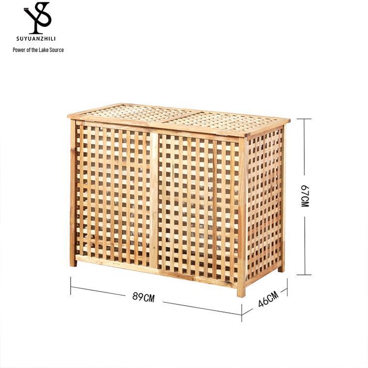 

Double-Layer Solid Wood Laundry Basket with Detachable Fabric Liner L89*W46*H67