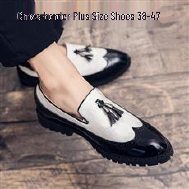 Men s Large Brogue Tassel Loafers: Color Block Patent Leather Slip-Ons 41