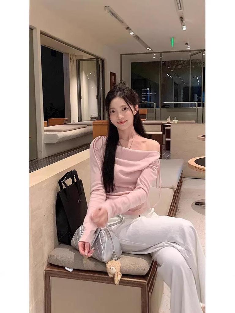 Damen Schlankmachendes Koreanisches Mode-Swing-Kragen-Basisshirt - Herbst/Winter Langarm Einfarbige Trendiges Oberteil