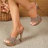 New Arrival Women Summer One Band Slip-on Mule Slippers, 13CM Ultra Thin Stiletto Sky High Heels, Sexy Versatile Heeled Sandals